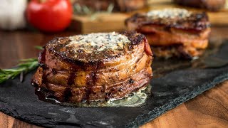 BaconWrapped Filet Mignon with Compound Butter Recipe  CharBroil [upl. by Baelbeer974]