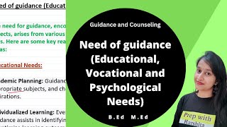 Need of guidance Educational Vocational and Psychological Needs  Guidance and Counseling [upl. by Toni773]