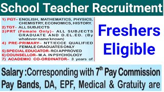 PUBLIC SCHOOL TEACHERS VACANCY 2024 I FRESHERS ALSO ELIGIBLE I NO FEE I GOVT PAY SCALE [upl. by Elyc465]