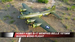 HobbyKing B17 Memphis Belle 1875mm Bomber  Maiden Flights [upl. by Olatha]