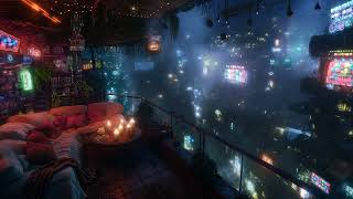 🎵 Cozy Cyberpunk Loft Rain and Ambient Music  Cyberpunk Bedroom above the City  4K  10 hours [upl. by Maisie]