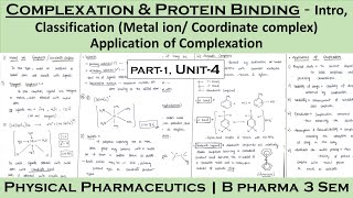 Complexation and protein binding  classification of complexation  Metal ion complex  Application [upl. by Tate]