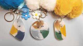 Resin keychain Mix colorsretro style  hand drawn face [upl. by Livvy461]