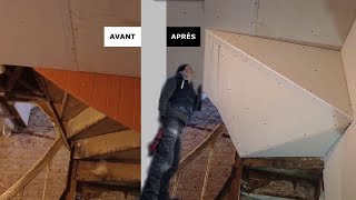 Habillage sous escalier tournant rails et placo [upl. by Barthol]