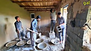 Continuing cooperation of skilled plasterers with a nomadic man to plaster the house [upl. by Jorgan]