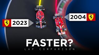 Is Ferrari 2004 FASTER than 2023 around Monza  3D Analysis [upl. by Elauqsap]