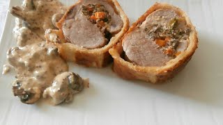 Recette  Filet mignon de porc à la moutarde farci aux champignons en croûte [upl. by George236]