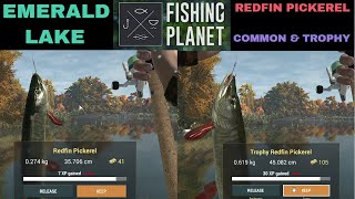 Fishing Planet Emerald Lake Redfin Pickerel Common amp Trophy [upl. by Nichy858]