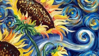 Sunflowers Tutorial  Vincent Van Gogh Starry Night  Beginner Acrylic Painting  TheArtSherpa [upl. by Ab]