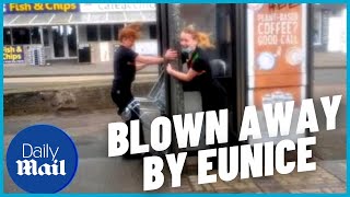 Eunice Storms high winds blow away locals in Cornwall [upl. by Koralle622]