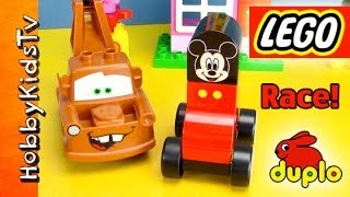 PLAYDoh Disney Cars LEGO Mater Mickey Mouse Toys RACE HobbyKidsTV [upl. by Huberto]