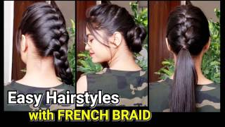 Everyday Quick Easy Hairstyles with FRENCH BRAIDHairstyles for medium to long hairBunPonytail [upl. by Niltyak]