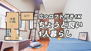 【激安物件】ちょうど良い一人暮らし！広いロフト付き1K6畳で驚きの家賃でコスパ高のお部屋【物件紹介】 [upl. by Dlanor]