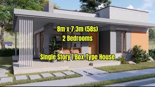 Modern SingleStory House Design  BoxType Home 80m x 73m 58 sqm  2 Bedrooms [upl. by Katonah]