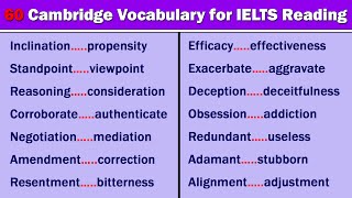 60 Most Frequently Used Cambridge Vocabulary with Synonyms for IELTS Reading [upl. by Pejsach]