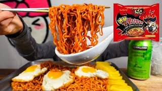 2X NUCLEAR FIRE NOODLE CHALLENGE How many bites will it take to finish 3 packs of noodles [upl. by Neerhtak]