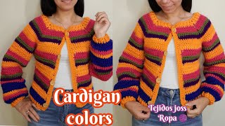 Cardigan colors tejido a crochet  tejidos joss ropa [upl. by Goodill]