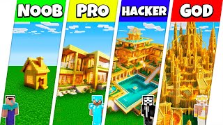 Minecraft Battle NOOB vs PRO vs HACKER vs GOD GOLD BLOCK HOUSE BASE BUILD CHALLENGE  Animation [upl. by Meave]