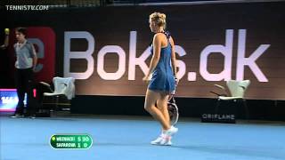 WTA Copenhagen 2011 Final  Caroline Wozniacki backhand passing shot [upl. by Alahcim]