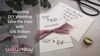 Contemporary DIY Wedding Postcard Style Save The Date with Stunning Silk Ribbon Tutorial [upl. by Iuq]