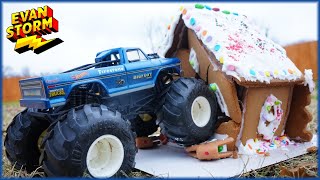 Monster Trucks VS Gingerbread House Toy Truck Takedown Challenge [upl. by Trovillion958]