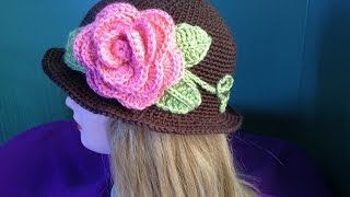 How to Crochet a Brimmed Flower Hat Part 2 [upl. by Ardaed]