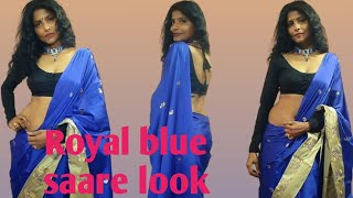 Royal blue saare  saare kese pehne  easy saare drape  lowaist saare  sidha pallu look [upl. by Atterahs]