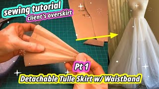 ✂️ How to Make Detachable Tulle Skirt with Train × Clients Tulle Overskirt × SewingTutorial [upl. by Marquardt]