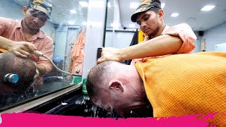 The ULTIMATE Indian HAIRCUT EXPERIENCE 50 in Kozhikode  Full Shave amp Massage  Kerala India [upl. by Aryhs96]