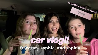 CAR VLOG ft regan sophie and sophia  crumbl cookie dutch bros halloween costumes 💗💗💗 [upl. by Lettie]