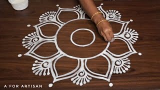 Easy Round Flower Rangoli Designs for BEGINNERS🌺 Step by Step Special Alpona Designs for FESTIVAL 🌷 [upl. by Oribel504]