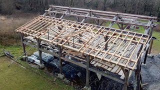 Timber Framed Barn Part 22 Roof Rafters [upl. by Leirum]