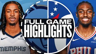 GRIZZLIES at 76ERS  FULL GAME HIGHLIGHTS  November 2 2024 [upl. by Ilesara]