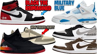 AIR JORDAN 1 BLACK TOE REIMAGINED NEW AJ 1 LOW 85  TRAVIS SCOTT AJ 4 MILITARY BLUE  MORE [upl. by Mukerji]