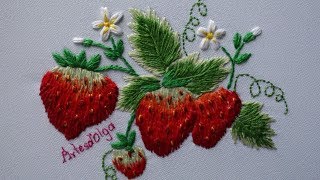 Hand Embroidery Strawberry design  Fresas Bordadas a Mano  ArtesdOlga [upl. by Llessur]