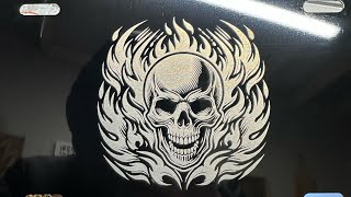 xTool S1 20w  Engraving Metal License Plate Using XCS My Custom Skull amp Flames Image xtool skull [upl. by Aubigny]