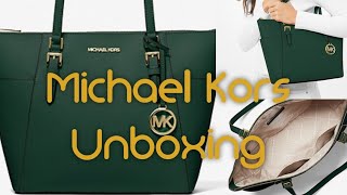 Michael Kors Charlotte Large Saffiano Leather top Zip tote bag unboxing [upl. by Einahpetse]