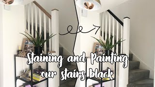 Staining Our Banister Black  DIY Black Staircase [upl. by Bullis707]