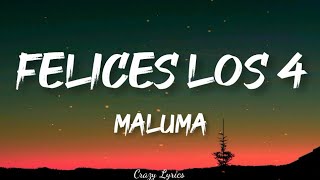 Maluma  Felices los 4 Official Lyrics Video [upl. by Enal]