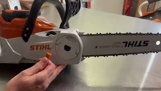 Changer une chaine sur une scie à chaine Stihl avec tendeur de chaine rapide [upl. by Sahcnip]