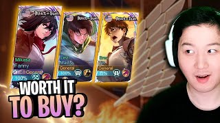 How much are Attack On Titan New Skins Quick review  Mobile Legends [upl. by Cooe]