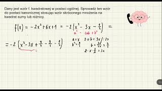 Zamień postać ogólną f kwadratowej na kanoniczną przy użyciu wzorów skróconego mnożenia [upl. by Jewett]