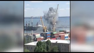 Smoke rises from the port in Odesa Ukraine following a Russian missile strike [upl. by Pillsbury]