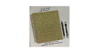 2025 Day Designer Planner DailyMonthly  8 x 10  Gold Glitter amp EnerGel Retractable Pen Set [upl. by Jacobine]