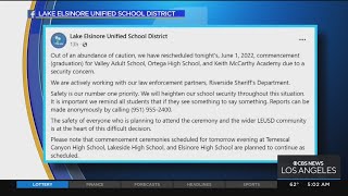 Lake Elsinore Unified cancels scheduled commencement ceremonies due to threats made [upl. by Hein806]