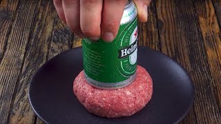 Press A Beer Can Into The Patty And Then Comes The Finishing Touch [upl. by Stedman]