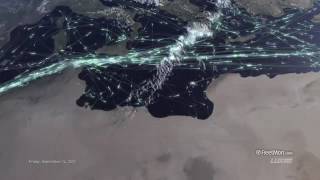 Global ship traffic seen from space FleetMon Satellite AIS and FleetMon Explorer [upl. by Aerdied118]