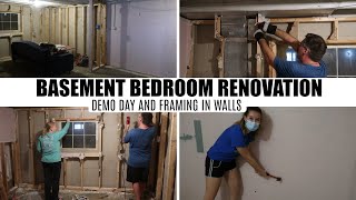 BASEMENT BEDROOM RENOVATION  VIDEO TWO  DEMO DAY AND FRAMING WALLS [upl. by Ardene]