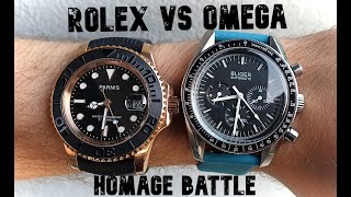 HOMAGE BATTLE  OMEGA SpeedMaster vs ROLEX YachtMaster  PARNIS vs BLIGER [upl. by Yrrac]