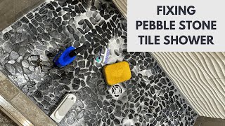 Pebble Stone Tile Shower Repair  Stepbystep Instructions  MAPEI Grout and Mortar [upl. by Artenal30]